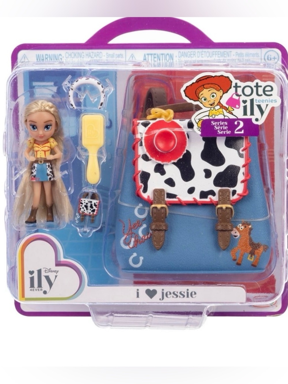 Disney ILY Jessie Mini Doll Playset with Blue Cow-Print Backpack and Red Flower